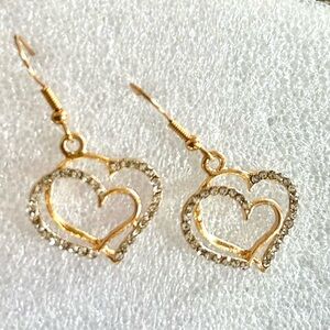 Gold Heart Earrings with Crystals